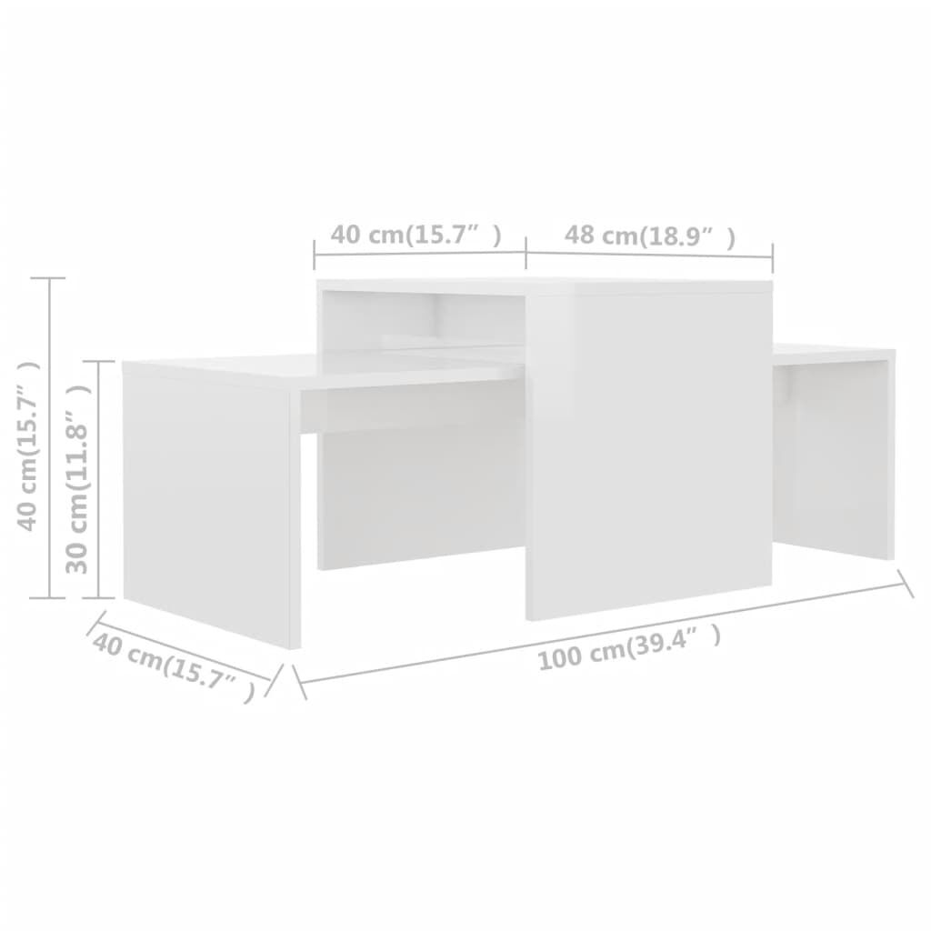vidaXL Σετ Τραπεζάκια Σαλονιού Γυαλ. Λευκό 100x48x40 εκ. Επεξ. Ξύλο