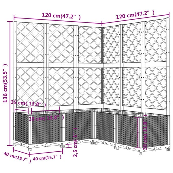 vidaXL Ζαρντινιέρα Κήπου με Καφασωτό Μαύρο 120 x 120 x 136 εκ. από PP