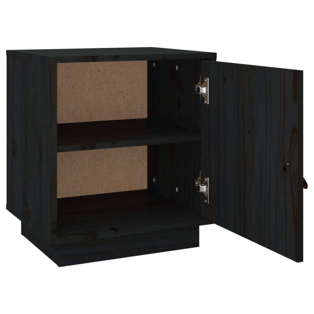 vidaXL Κομοδίνο Μαύρο 40x34x45 εκ. από Μασίφ Ξύλο Πεύκου