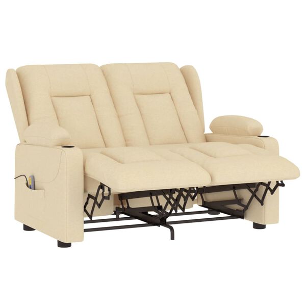 vidaXL Πολυθρόνα Μασάζ Διθέσια με Ποτηροθήκη Ανακλ. Κρεμ Υφασμάτινη