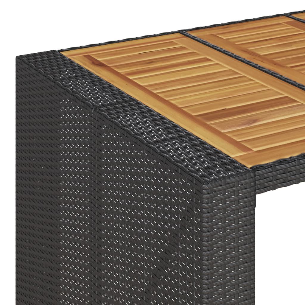 vidaXL Τραπέζι Μπαρ Κήπου Επιφ. Ακακίας Μαύρο 185x80x110εκ Συνθ. Ρατάν