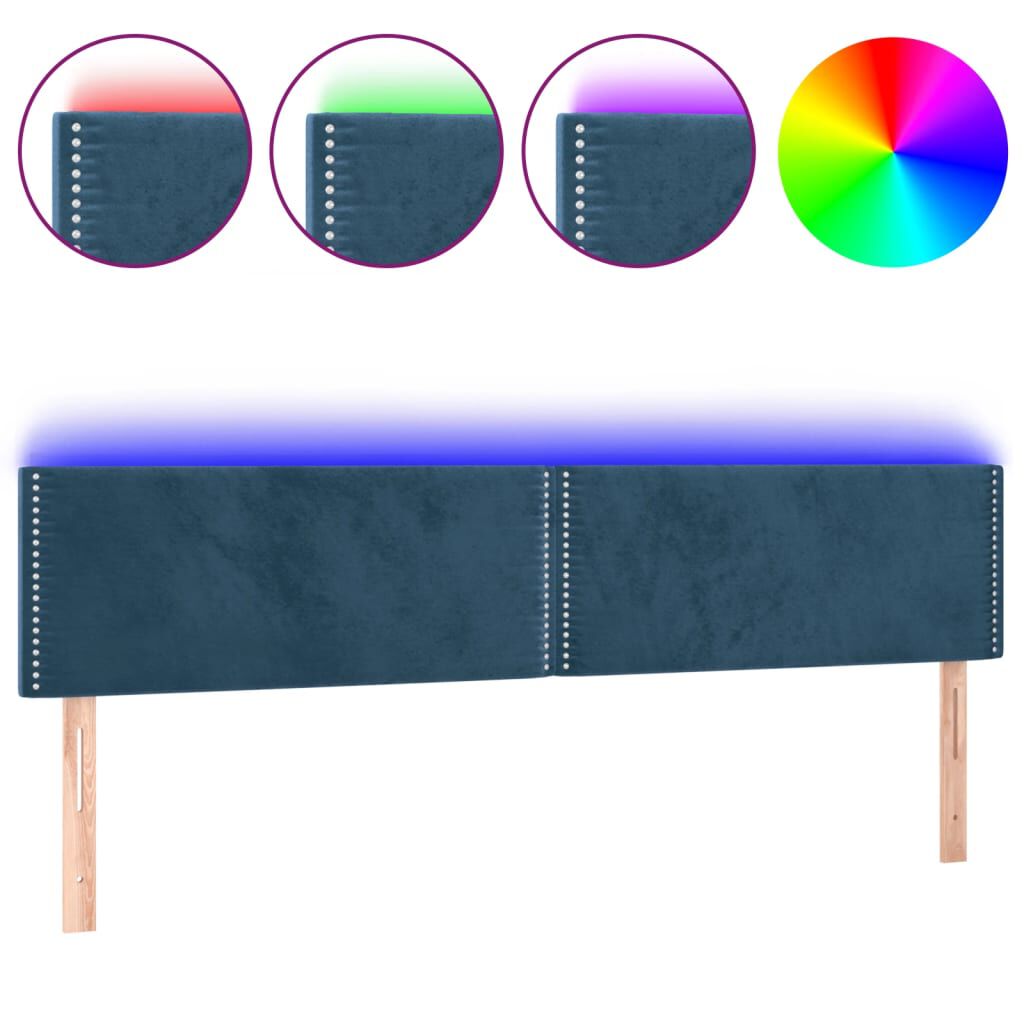 vidaXL Κεφαλάρι Κρεβατιού LED Σκούρο Μπλε 200x5x78/88 εκ. Βελούδινο
