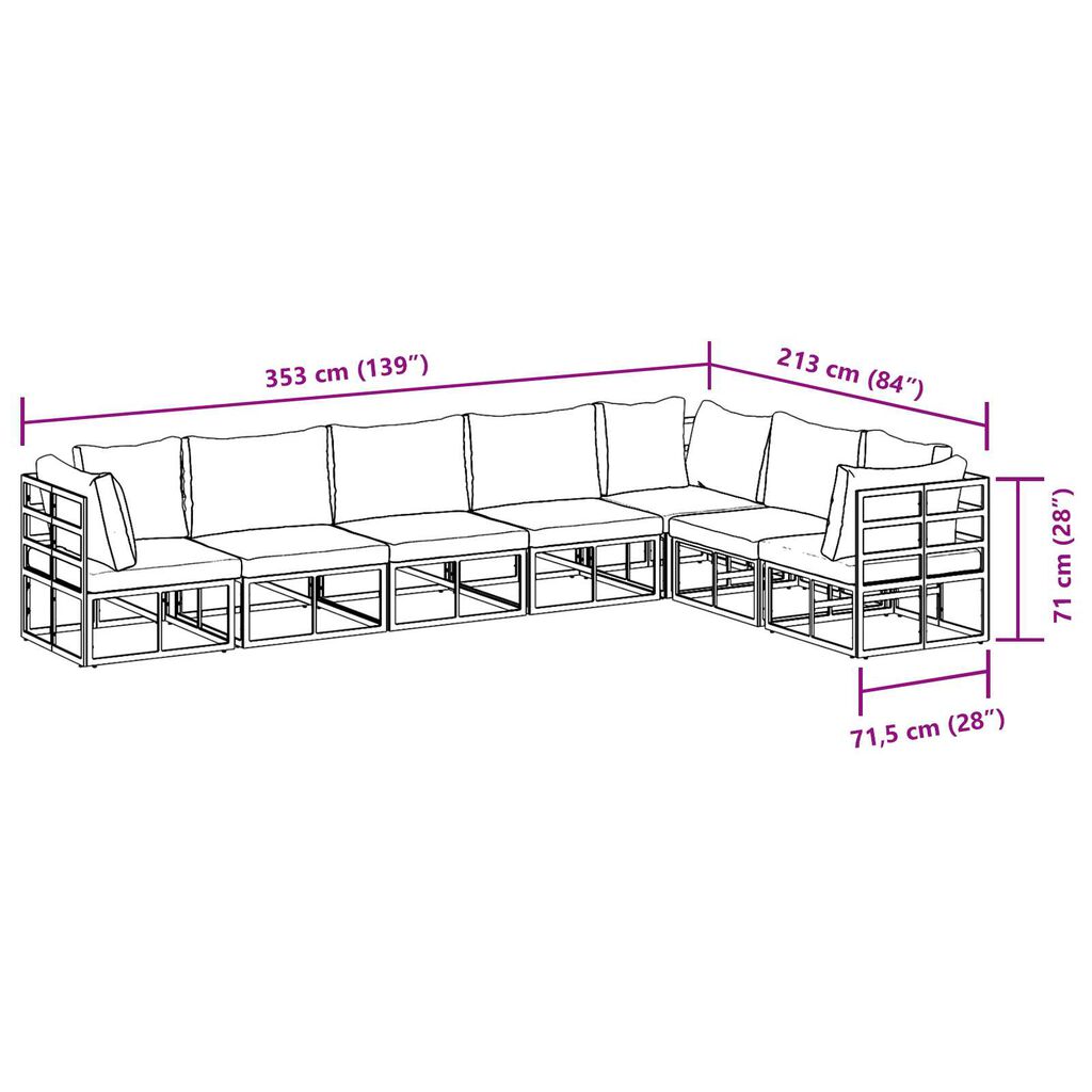 vidaXL Σετ Καναπέ Κήπου 7 pcs Μαύρο 70 x 70 x 32 εκ Αλουμίνιο