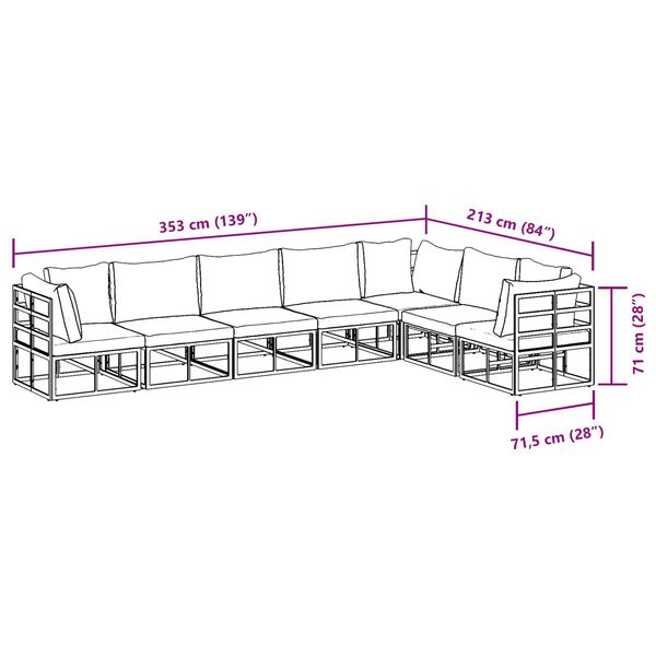 vidaXL Σετ Καναπέ Κήπου 7 pcs Μαύρο 70 x 70 x 32 εκ Αλουμίνιο