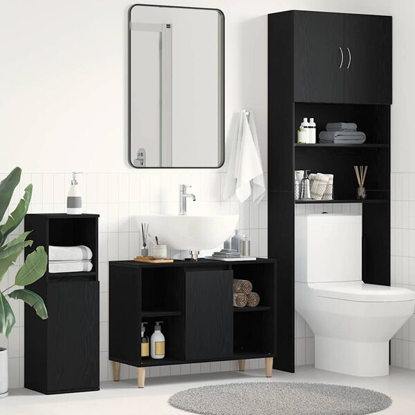 vidaXL Ντουλάπι Νιπτήρα Μαύρο Δρυς 80x33x60 εκ. από Τεχνητό Ξύλο