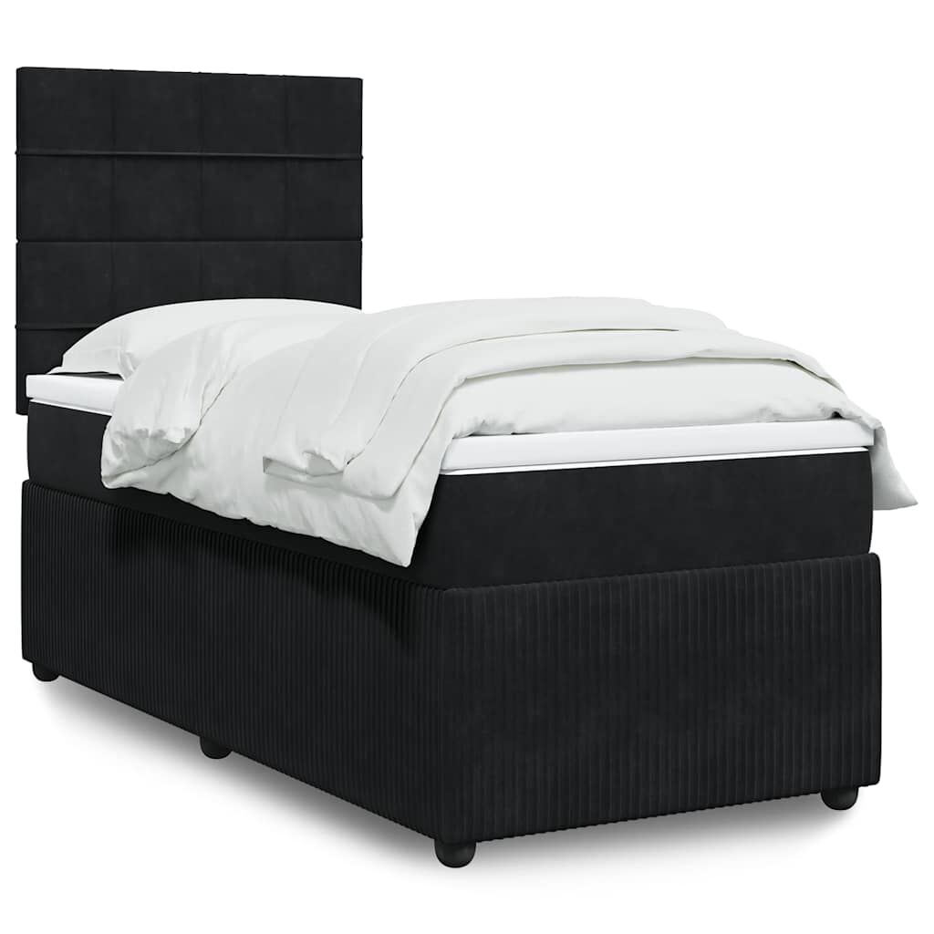 vidaXL Κρεβάτι Boxspring με Στρώμα Μαύρο 90x190 εκ. Βελούδινο