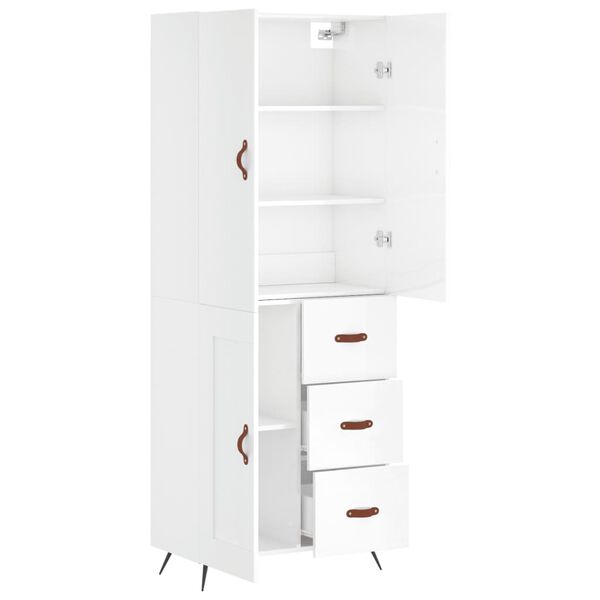 vidaXL Ντουλάπι Γυαλιστερό Λευκό 69,5x34x180 εκ. Επεξεργασμένο Ξύλο