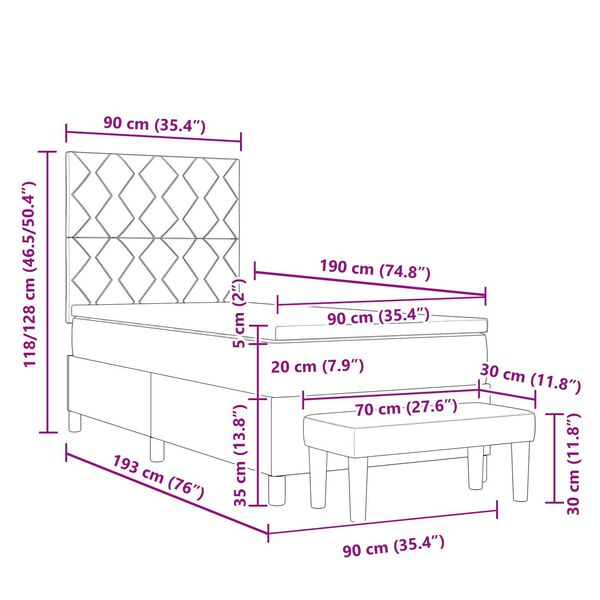 vidaXL Κρεβάτι με Ελατήριο με Στρώμα & Bench Σκούρο Γκρι 90x190 εκ. Βελούδο