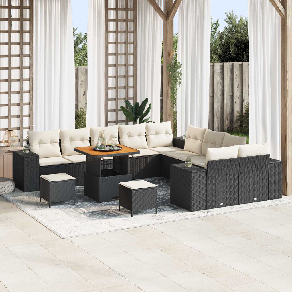 vidaXL Σετ Καναπέ Κήπου Ρυθμιζόμενο ύψος 13 pcs Μαύρο συνθετικό ρατάν