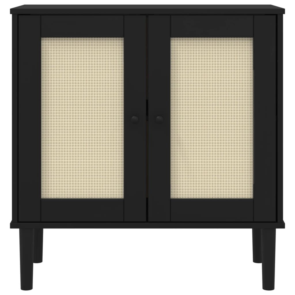 vidaXL Μπουφές SENJA Μαύρο / Ρατάν 80 x 35 x 80 εκ. Μασίφ Ξύλο Πεύκου