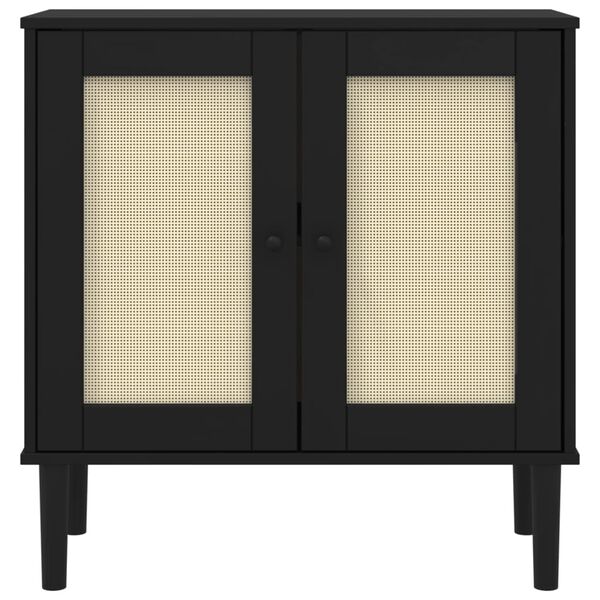 vidaXL Μπουφές SENJA Μαύρο / Ρατάν 80 x 35 x 80 εκ. Μασίφ Ξύλο Πεύκου