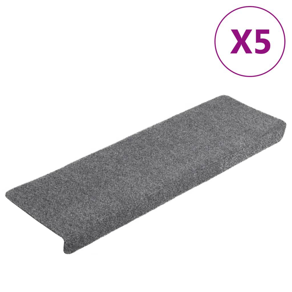 vidaXL Πατάκια Σκάλας 5 τεμ. Ανοιχτό Γκρι 65x21x4 εκ. Βελονιασμένα