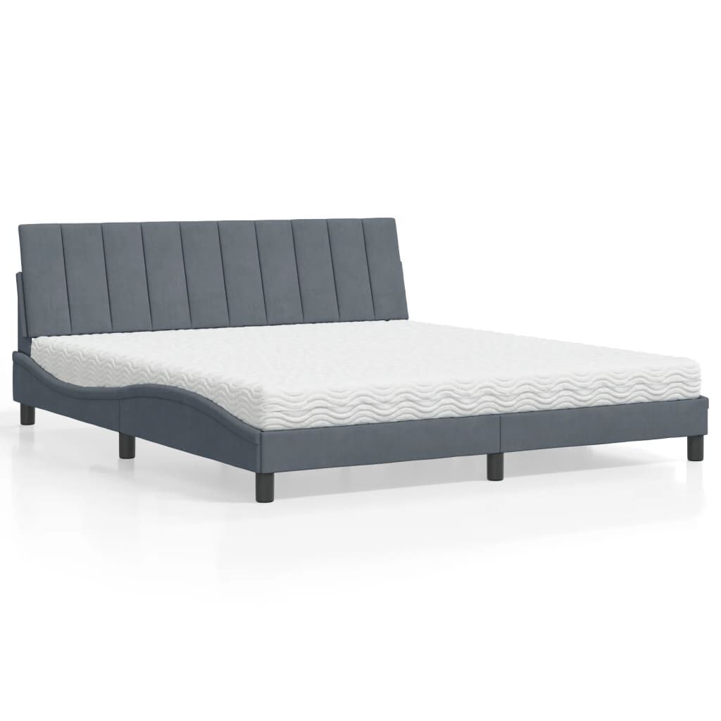 vidaXL Κρεβάτι με Στρώμα Σκούρο Γκρι 180x200 εκ. Βελούδινο