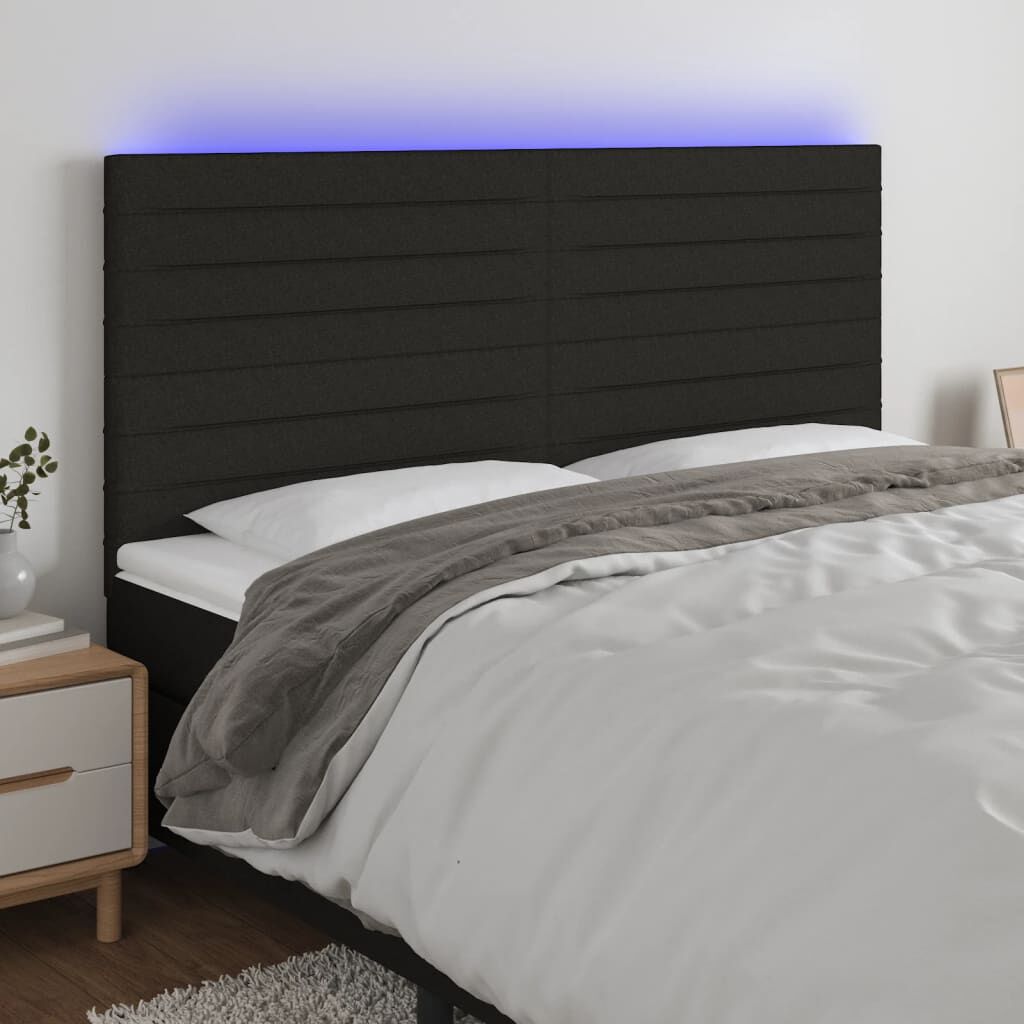 vidaXL Κεφαλάρι Κρεβατιού LED Μαύρο 180x5x118/128 εκ. Υφασμάτινο