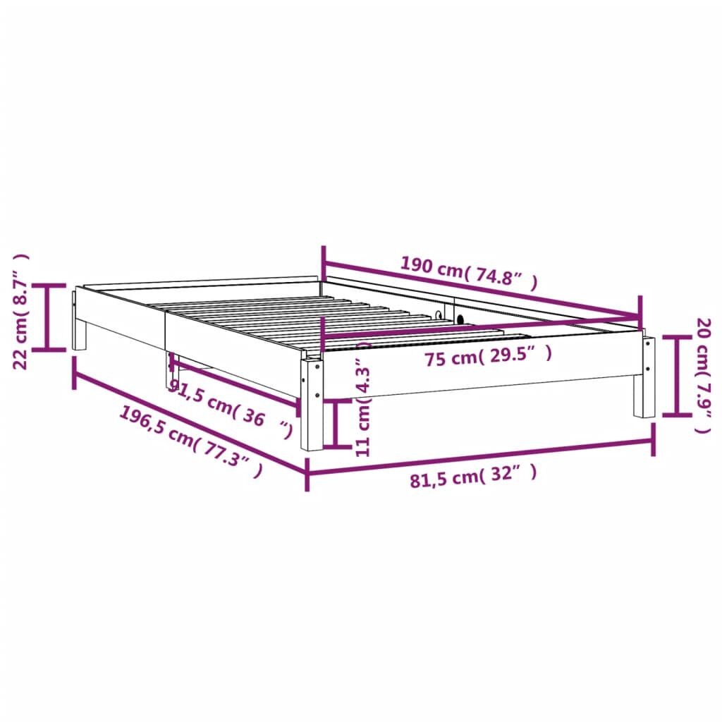 vidaXL Κρεβάτι Στοιβαζόμενο Λευκός 75x190 εκ. από Μασίφ Ξύλο Πεύκου