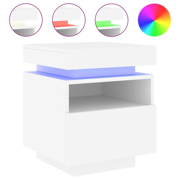 vidaXL Κομοδίνο με Φώτα LED Λευκό 40 x 39 x 48,5 εκ.