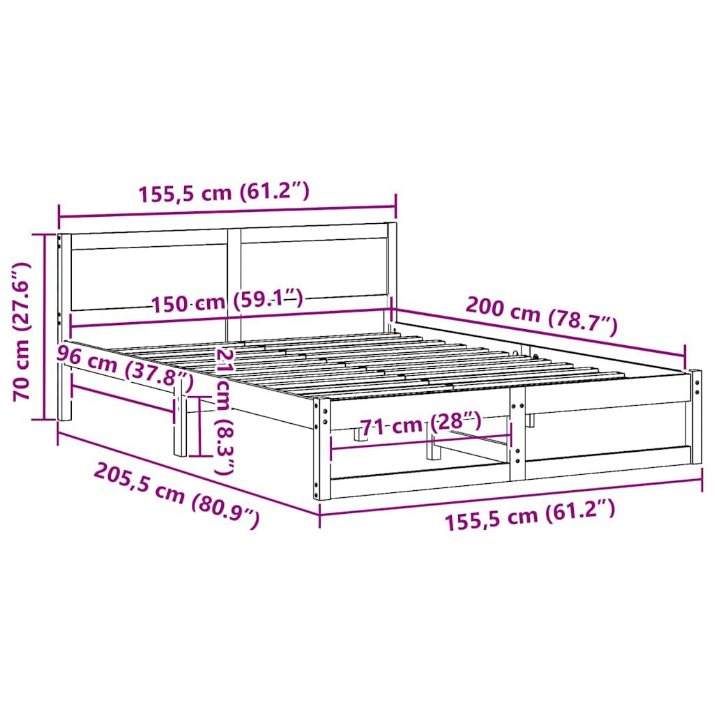 vidaXL Κρεβάτι Φυσικό Ξύλο Πεύκου 150 x 200 εκ. Απλό Κρεβάτι