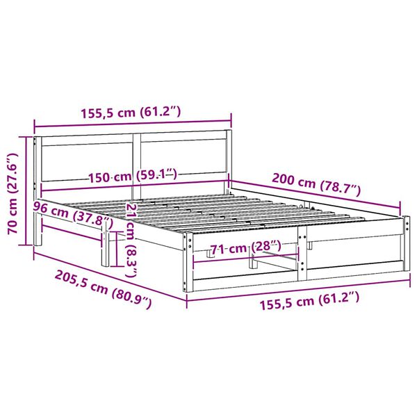 vidaXL Κρεβάτι Φυσικό Ξύλο Πεύκου 150 x 200 εκ. Απλό Κρεβάτι