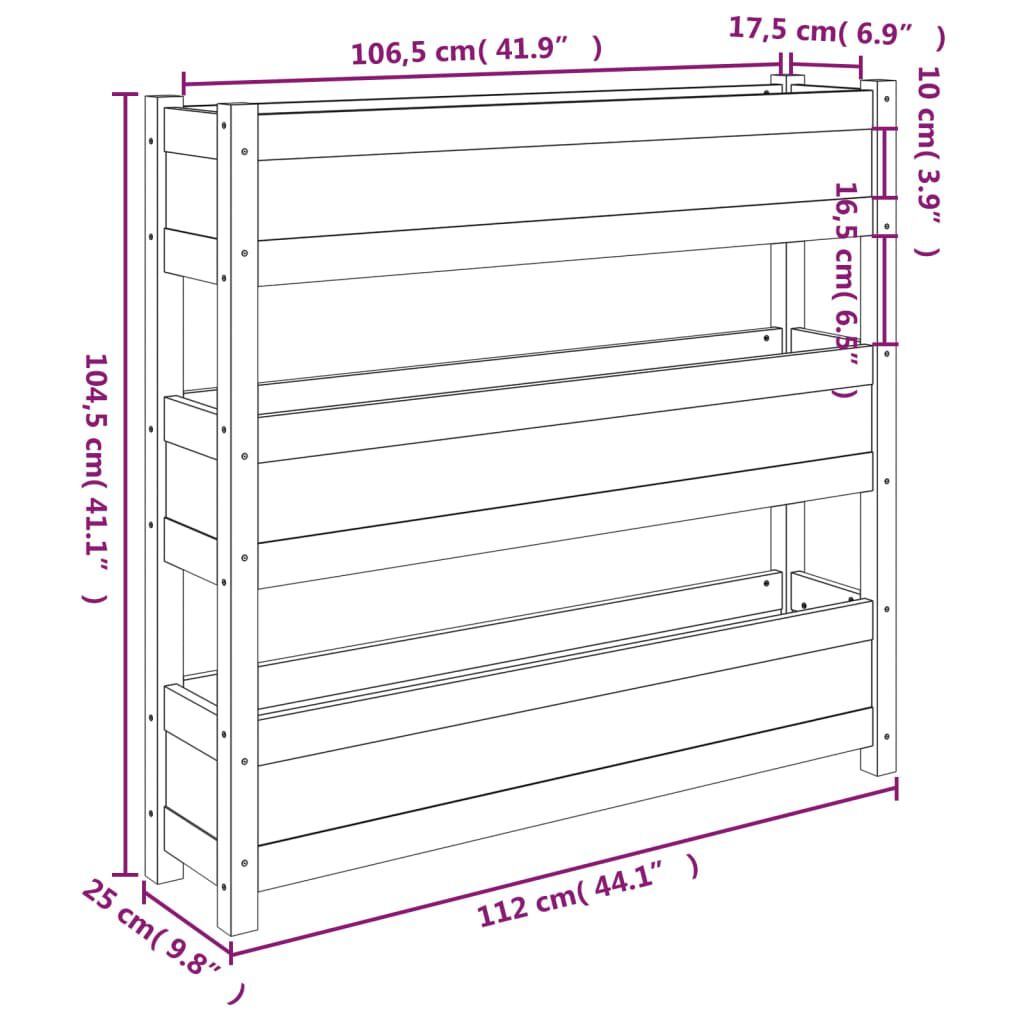 vidaXL Ζαρντινιέρα 112 x 25 x 104,5 εκ. Μαύρο από Μασίφ Ξύλο Πεύκου