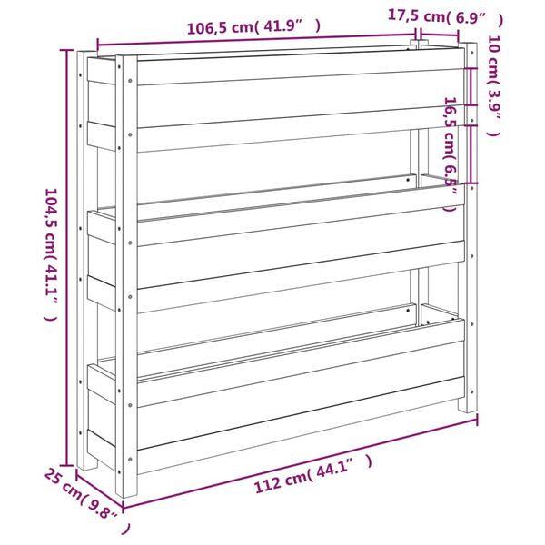 vidaXL Ζαρντινιέρα 112 x 25 x 104,5 εκ. Μαύρο από Μασίφ Ξύλο Πεύκου