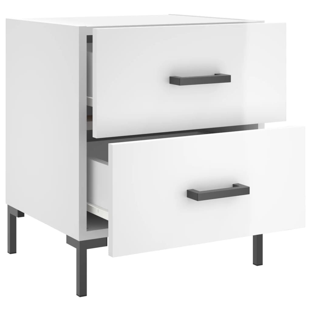 vidaXL Κομοδίνα 2 τεμ Γυαλ. Λευκό 40 x 35 x 47,5 εκ. από Επεξεργ. Ξύλο