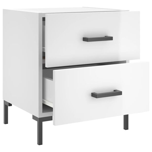 vidaXL Κομοδίνα 2 τεμ Γυαλ. Λευκό 40 x 35 x 47,5 εκ. από Επεξεργ. Ξύλο