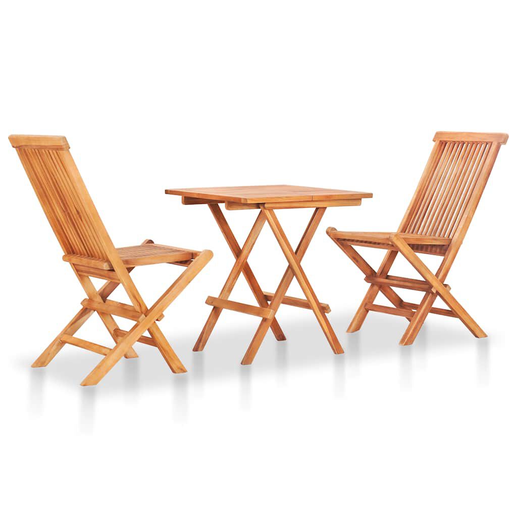 vidaXL Σετ Επίπλων Mπιστρό 3 τεμ. Μασίφ Ξύλο Teak με Μπλε ρουά Μαξιλάρια