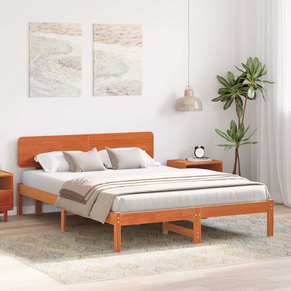 vidaXL Κρεβάτι με Κεφαλή Καφέ 150x200 εκ Μασίφ ξύλο πεύκου