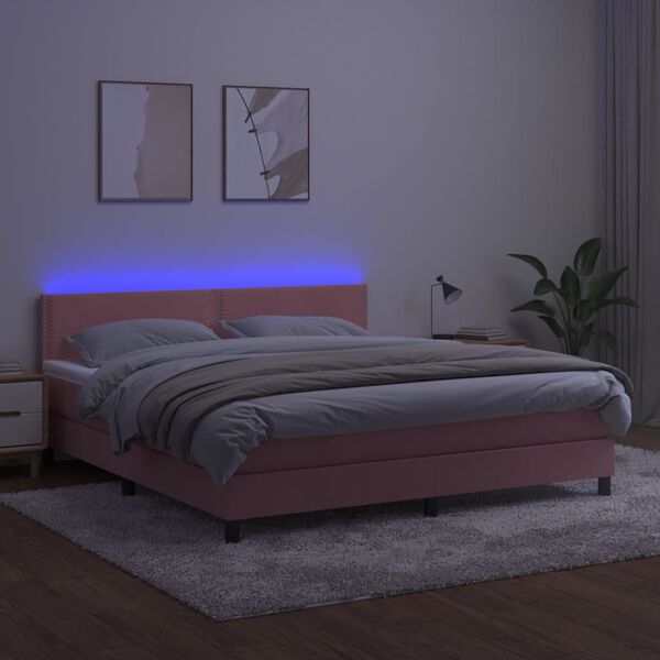 vidaXL &Kappa;&rho;&epsilon;&beta;ά&tau;&iota; Boxspring &mu;&epsilon; &Sigma;&tau;&rho;ώ&mu;&alpha; & LED &Rho;&omicron;&zeta; 180x200 &epsilon;&kappa;. &Beta;&epsilon;&lambda;&omicron;ύ&delta;&iota;&nu;&omicron;