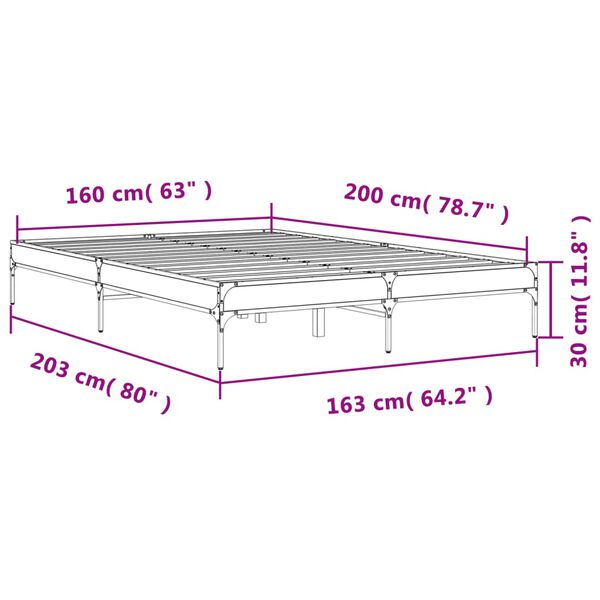 vidaXL Πλαίσιο Κρεβατιού Sonoma Δρυς 160x200 εκ. Επεξ. Ξύλο & Μέταλλο
