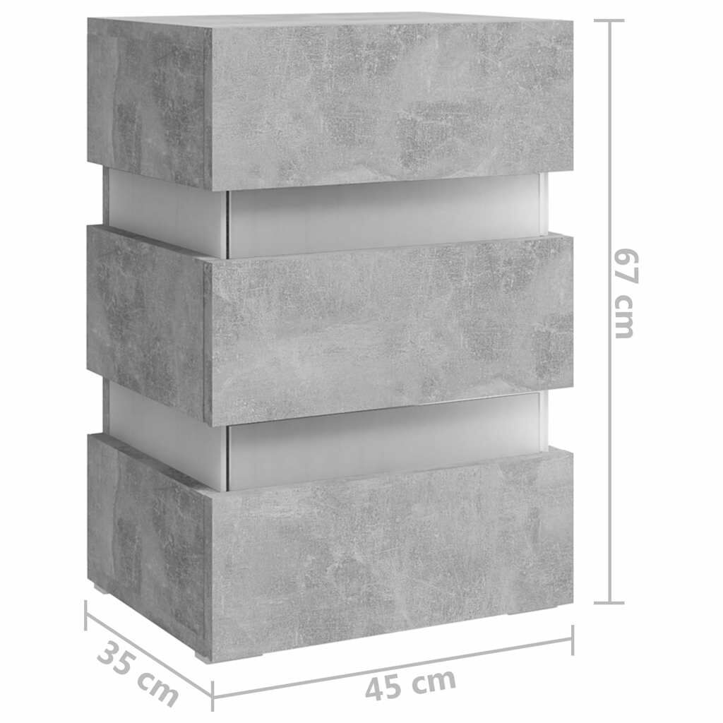vidaXL Κομοδίνο με LED Γκρι Σκυροδέματος 45x35x67 εκ. Επεξεργασμ. Ξύλο