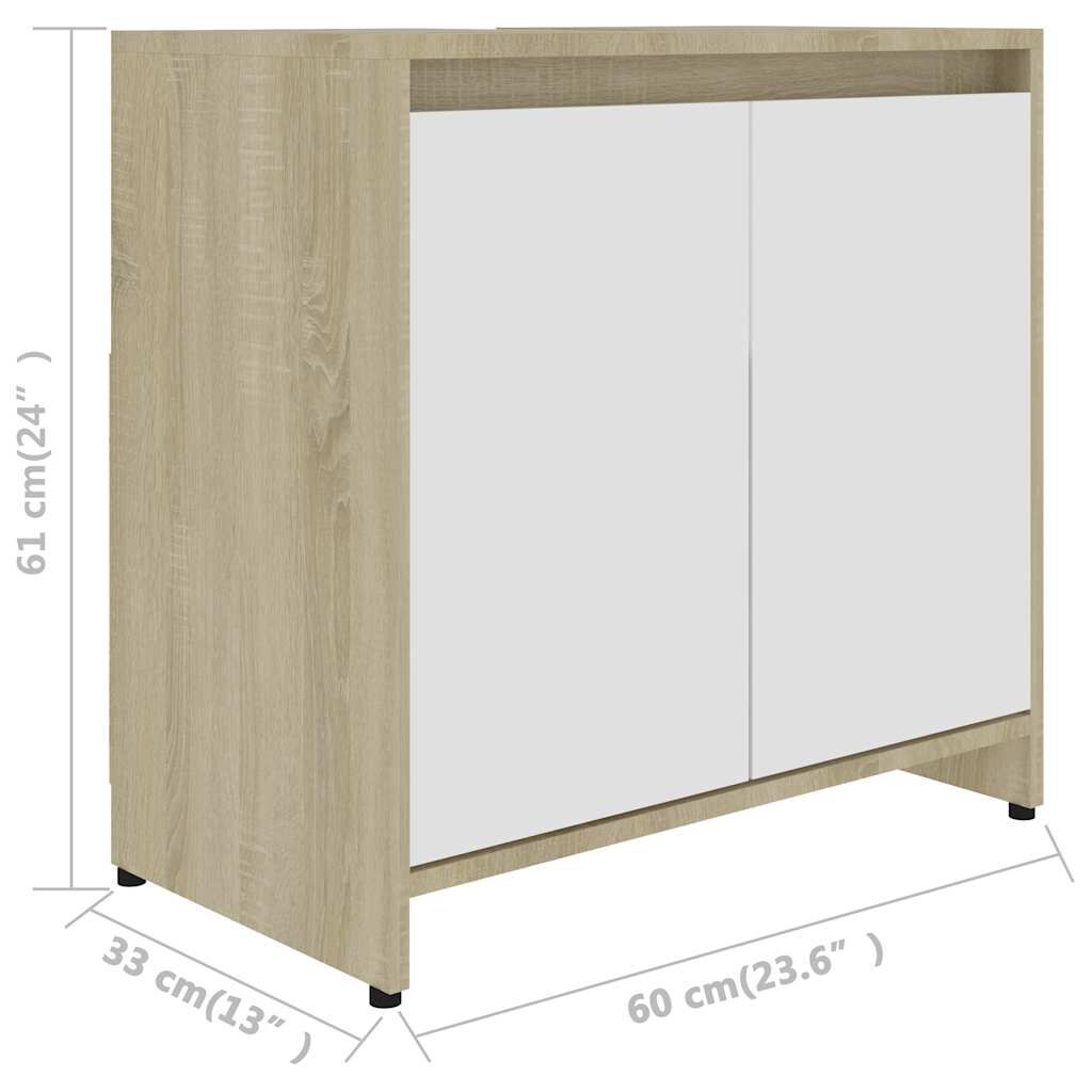 vidaXL Ντουλάπι Νιπτήρα Γυαλιστερό Λευκό 60 x 33 x 61 εκ. Επεξ. Ξύλο