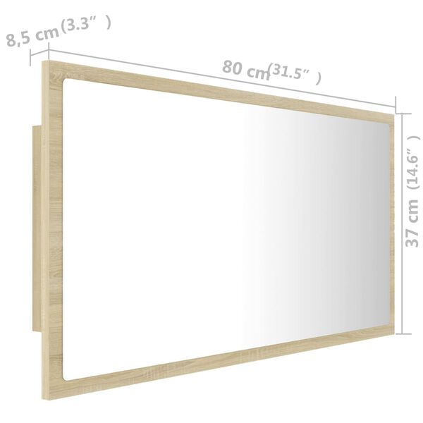 vidaXL Καθρέφτης Μπάνιου με LED Sonoma Δρυς 80x8,5x37 εκ. Ακρυλικός