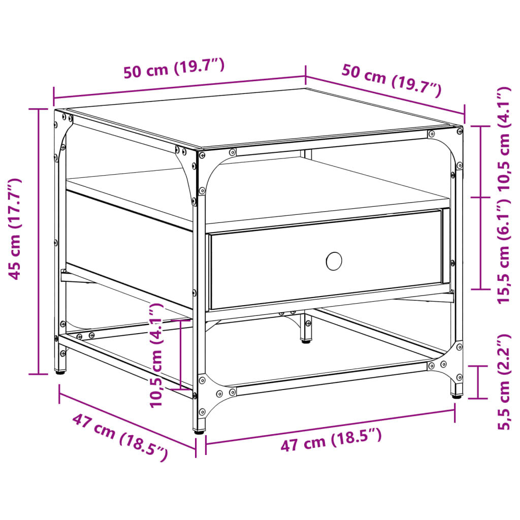 vidaXL Τραπεζάκι Σαλονιού Καφέ Δρυς 50x50x45 εκ. με Γυάλινες Πόρτες