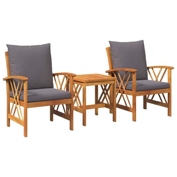 vidaXL Σετ Καναπέ Κήπου με μαξιλάρι 3 pcs Καφέ Μασίφ ξύλο ακακίας