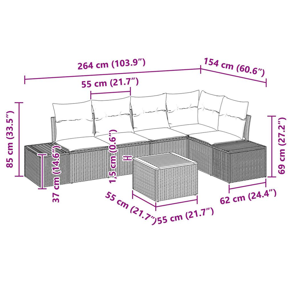 vidaXL Σετ Καναπέ Κήπου 6 pcs Γκρι