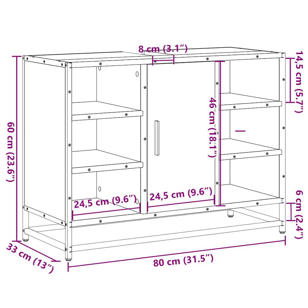 vidaXL Ντουλάπι Μπάνιου Νιπτήρα Μαύρο 80 x 33 x 60 εκ. Επεξ. Ξύλο