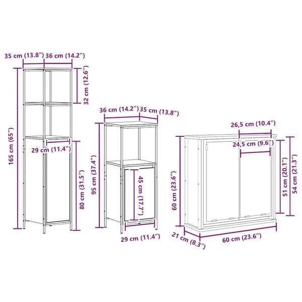vidaXL Σετ Επίπλων Μπάνιου με ράφι 5 pcs Γκρι σονόμα και Μαύρο