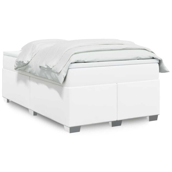 vidaXL Κρεβάτι Boxspring με Στρώμα Λευκό 120x190εκ.από Συνθετικό Δέρμα