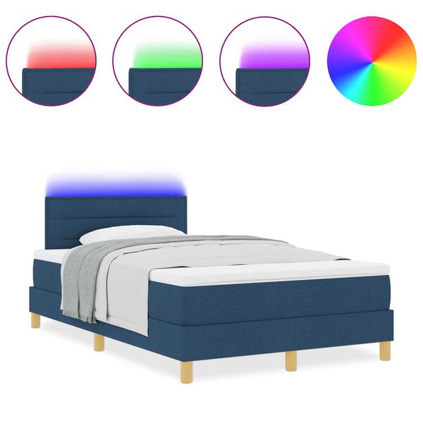 vidaXL Κρεβάτι με Βάση & Στρώμα & LED Μπλε 120x200 εκ. Ύφασμα