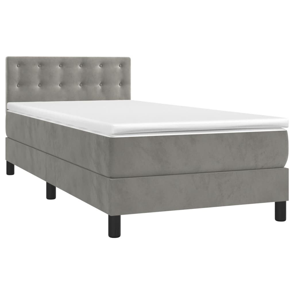 vidaXL Κρεβάτι Boxspring με Στρώμα & LED Αν.Γκρι 80x200 εκ. Βελούδινο