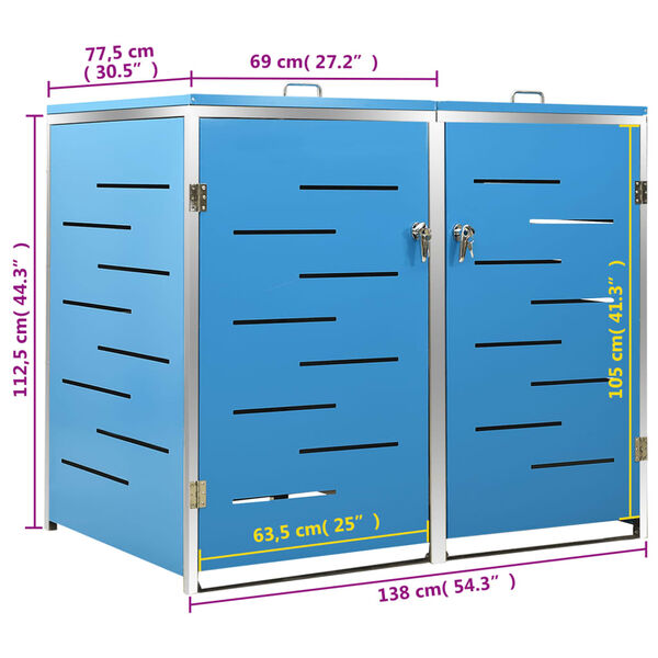 vidaXL Πλαίσιο Κάδων Απορρ. Διπλό με Ρόδες 138x77,5x112,5 εκ Αν. Ατσα.