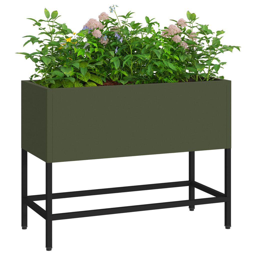 vidaXL Υψωμένος Κηπευτικός Κάδος 60x26x45 εκ. Ελιά Πράσινο Χάλυβα