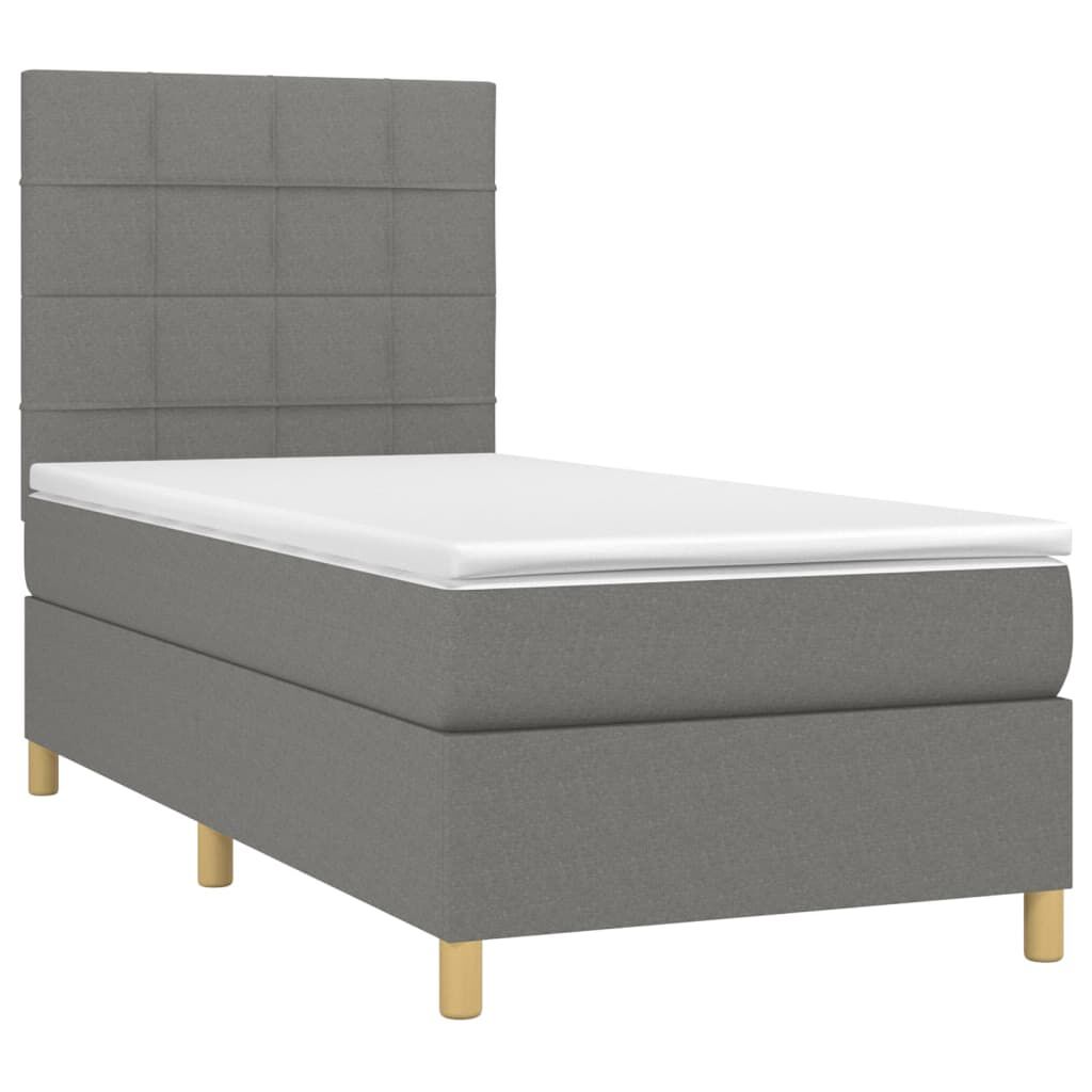 vidaXL Κρεβάτι Boxspring με Στρώμα Σκούρο Γκρι 100x200 εκ. Υφασμάτινο