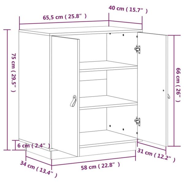 vidaXL Μπουφές Γκρι 65,5x40x75 εκ. από Μασίφ Ξύλο Πεύκου