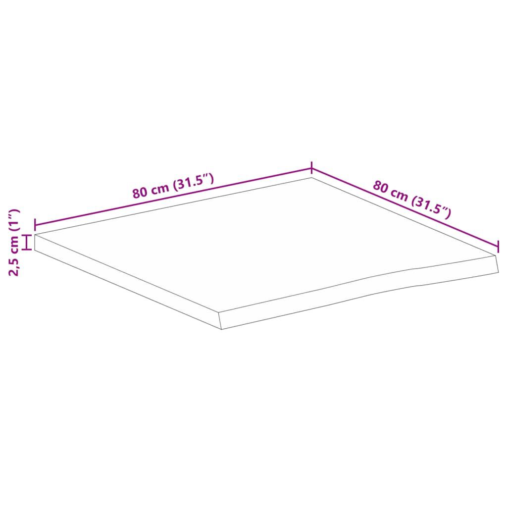 vidaXL Επιφάνεια Τραπεζιού 80x80x2,5 εκ. Live Edge Μασίφ Ξύλο Μάνγκο