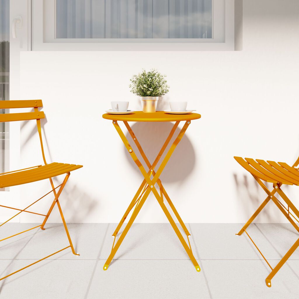 vidaXL Τραπέζι Bistro Πτυσσόμενο Μουσταρδί Ø50x71 εκ. Κατασκευασμένο από Ατσάλι με επιστρώσεις σκόνης