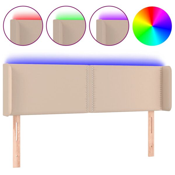 vidaXL Κεφαλάρι Κρεβατιού LED Καπουτσίνο 147x16x78/88εκ. Συνθετ. Δέρμα