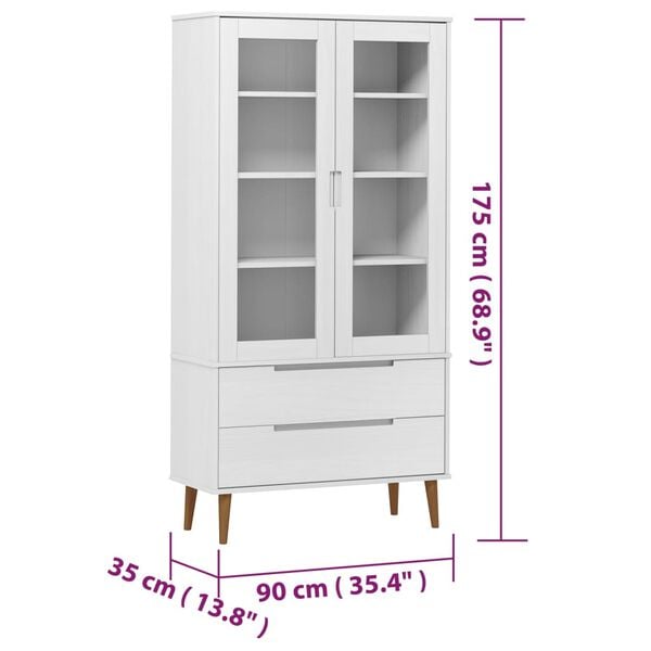vidaXL Βιτρίνα MOLDE Λευκή 90 x 35 x 175 εκ. από Μασίφ Ξύλο Πεύκου