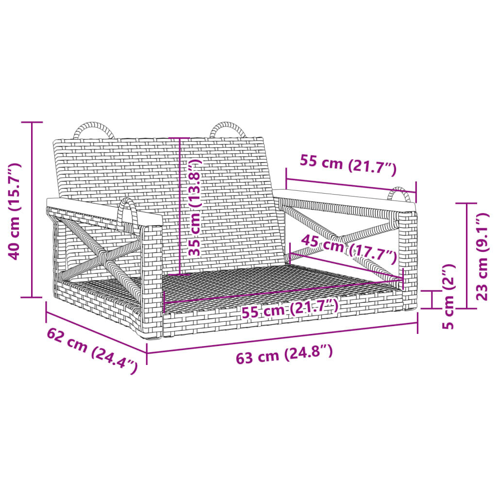 vidaXL Παγκάκι Κούνια Μαύρο 63 x 62 x 40 εκ. από Συνθετικό Ρατάν